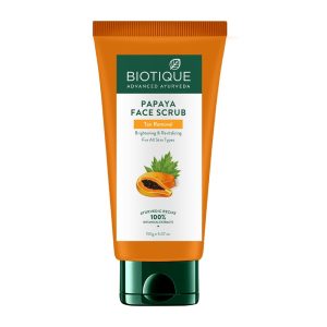 Biotique Papaya Tan Removal Brightening & Revitalizing Face Scrub | Gentle Exfoliation | Smooth and Clear Complexation | 100% Botanical Extracts| Suitable for All Skin Types | 150g