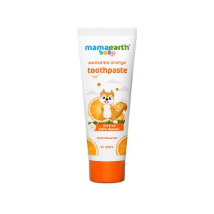 Mamaearth Natural Toothpaste For Cleanses Cavity,Plaque Repairing, Orange Flavour, SLS Free, With 750 Ppm Fluoride, 4+ Years, Plant Based with No Harmful Chemicals, 50Gm
