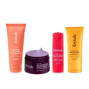 Foxtale Complete Glow Combo | Vitamin C Face Wash + 10% Vit C Serum + Radiance Mask + SPF 50 Sunscreen | Removes tan, brightens, hydrates & protects | For radiant, even-toned skin | For Men & Women