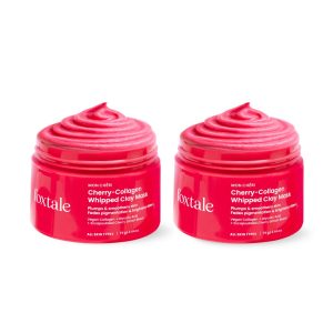 Foxtale (Pack of 2) Cherry-Collagen Whipped Clay Mask | Vegan Collagen + Glycolic Acid + PHA + Cherry Beads | Hydrates, Plumps & Firms Skin | 75g