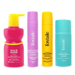 Foxtale Dewy Defense Kit | SPF 70 Sunscreen, SPF 30 Body Lotion, Hydrating Moisturizer & Face Wash | Intense Hydration & Sun Protection | With Niacinamide, Ceramides & Hyaluronic Acid | Shields Skin from UV Damage