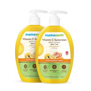 Mamaearth Vitamin C Sunscreen Body Lotion For All Skin Types Body Lotion Spf 30 With Vitamin C & Honey For Radiant Skin -300 Ml (Pack Of 2)