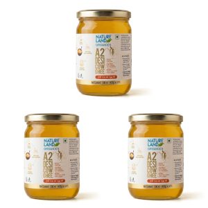 NATURELAND ORGANICS A2 Desi Cow Ghee 500 ml | Traditional Bilona Method (Pack of 3)