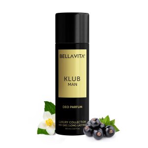 Bella Vita Luxury KLUB Man No Gas Body Deodorant Spray Parfum for Men with Lemon, Rose and Vanilla|Musky and Spicy Long Lasting Fragrance Body Perfume DEO 150 Ml