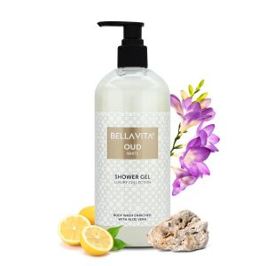 Bella Vita Luxury OUD WHITE Body Wash Refreshing Shower Gel for Deep Cleansing, Hydrating, Moisturising, Softer & Smoother Skin with Aloe Vera 500 ml