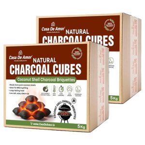 Casa De Amor Natural Charcoal Cubes for BBQ, Grilling & Tandoor | Long Burning, Low Smoke, Odorless Coconut Shell Charcoal | Eco-Friendly Fuel for Barbecue & Outdoor Cooking (10 Kg)