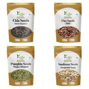 YUVIKA Seeds Combo ? Chia Seeds, Flax Seeds, Pumpkin Seeds & Sunflower Seeds ? 400 Grams (100 Grams Each) | Assorted Seeds for Everyday Use