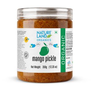 Natureland Organics Mango Pickle 350 Gm - Organic Healthy Pickles (packaging may vary)