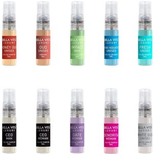 Bella Vita Luxury Trial Pack of 20 x 5ml Pocket Liquid Perfumes for Unisex Unisex Fragrance Mix of EDP, EDT & EDC Long Lasting Perfume Sweet, Floral, Woody, Musky & Spicy