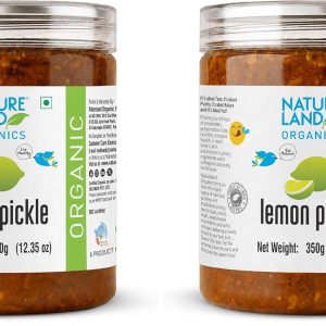 Natureland Organics Lemon Pickle 350 Gm - Organic Healthy Pickles (Pack of 2)