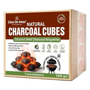 Casa De Amor Natural Charcoal Cubes for BBQ, Grilling & Tandoor | Long Burning, Low Smoke, Odorless Coconut Shell Charcoal | Eco-Friendly Fuel for Barbecue & Outdoor Cooking (1800 gm)