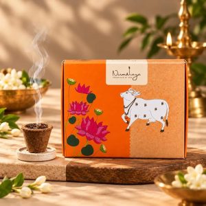 Nirmalaya Premium Organic Cow Dung Havan Cups | Pack of 15 with Holder | 100% Natural Organic Cups | Blend of Guggal, Lobaan & Natural Herbs | Ideal for Pooja, Meditation, Yoga and Aromatherapy