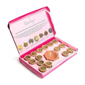 Nirmalaya Premium Havan Cups | Pack of 15 with Holder | 100% Natural Organic Cups | Blend of Guggal, Lobaan & Natural Herbs | Ideal for Pooja, Meditation, Yoga and Aromatherapy (Rose Havan Cup)