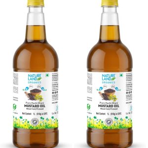 Natureland Organics Kachhi Ghani Pure Mustard Oil 1 Ltr - Cold Pressed (Pack of 2)
