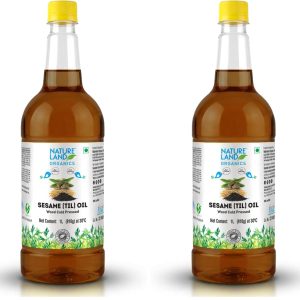Natureland Organics Sesame Oil 1 Ltr - Cold Pressed (Pack of 2)