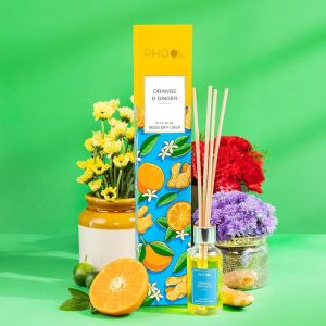 Phool Orange & Ginger Reed Diffuser Set ? 30ml | Natural Scented Diffuser with Reed Sticks, Strong and Long Lasting Aroma - Diffuser for Home Hall, Bedroom, Kitchen and Office