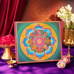 Phool 15 Item Samudra Manthan Lakshmi Diwali Gift Box with Chocloate Ladoo, Bombay Chikky, Diya, Candles, Incense, Poojan Kit | Gift Hamper for Family & Friends and corporte gifting