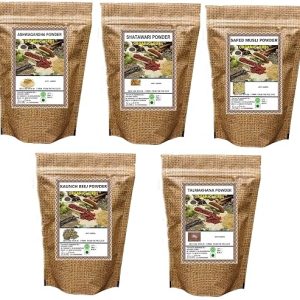 ORGANIC HERBS ASHWAGANDHA,SHATAWARI,SAFED MUSLI,KAUNCH BEEJ,TALMAKHANA POWDER (100 GM EACH)