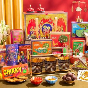 Phool 13 Item Ram Darbar Diwali Gift Box 2026 | Ladoo, Chikky, Votive Set, Diyas, Candles, Rose Mishri, Playing Cards | Premium Diwali Hamper for Home Decor, Corporate and Family Gifting